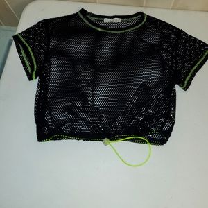 Netted draw string shirt black with neon green trim. Size medium